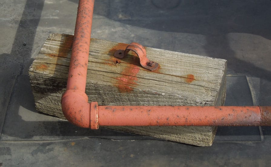 Rotting Wood Roof Supports - How not to Support Roof Pipe and Duct