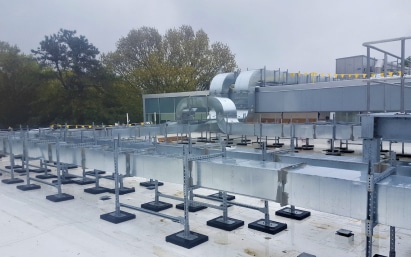 duct supports application shot Eberl Rooftop Support Systems Division