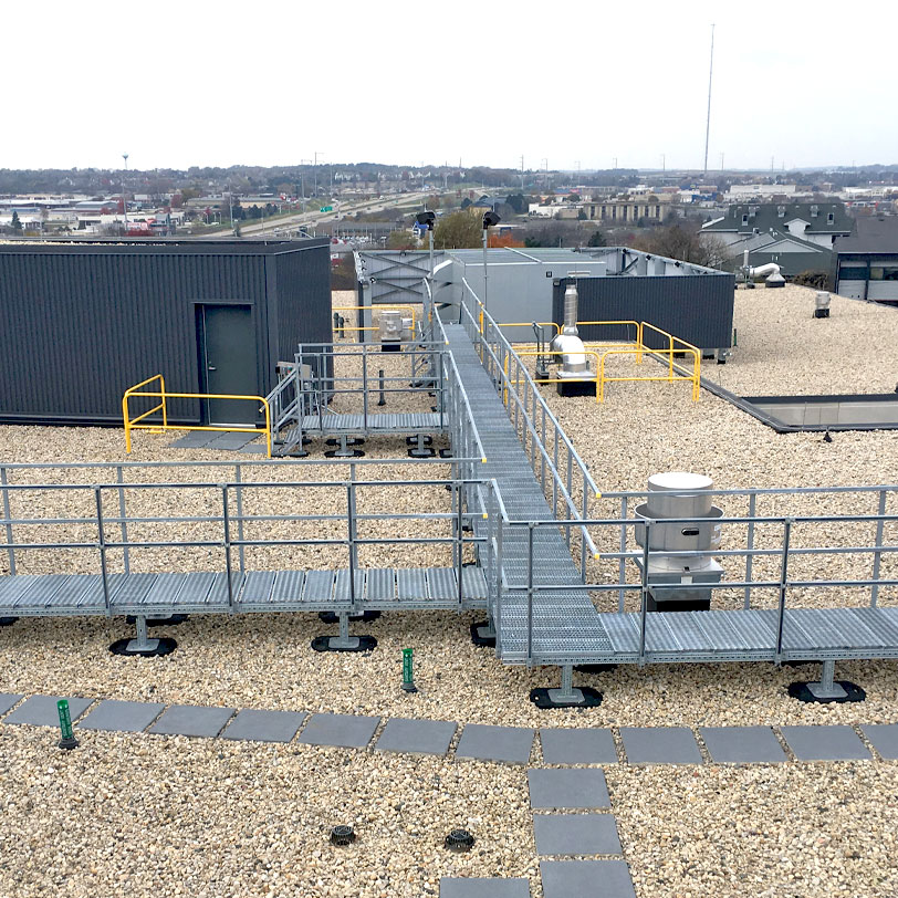 rooftop walkway and guard rails Eberl Rooftop Support Systems Division