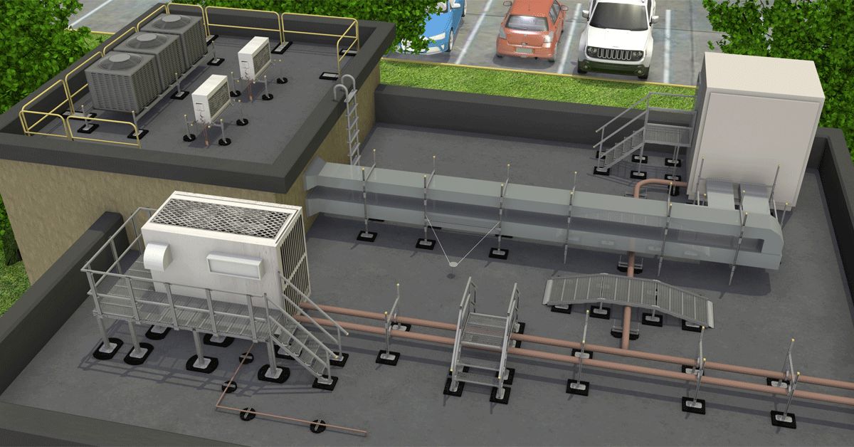 Access Platforms 3D Rendering | RTS | Rooftop Support Systems | a Division of Eberl Iron Works, Inc. | Buffalo, NY
